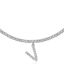 Fashion V Silver Alloy 26 Letters Necklace With Diamonds