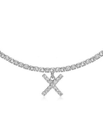 Fashion X Silver Alloy 26 Letters Necklace With Diamonds