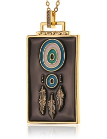 Fashion Black Copper Drop Oil Feather Square Necklace