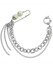 Fashion White Sea Shell Bracelet 18.5cm Titanium Steel Aventurine Pearl Chain Tassel Bracelet