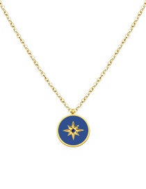 Fashion Blue Titanium Steel Drop Oil Medal Necklace
