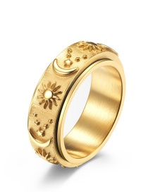 Fashion Gold Color Titanium Steel Three-dimensional Star Moon And Sun Rotatable Ring