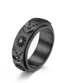 Fashion Black Titanium Steel Three-dimensional Star Moon And Sun Rotatable Ring
