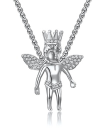 Fashion Steel Color Stainless Steel Angel Inlaid Zirconium Necklace