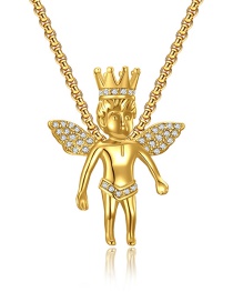 Fashion Gold Color Stainless Steel Angel Inlaid Zirconium Necklace