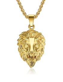 Fashion Gold Color Single Pendant Titanium Steel Lion Head Necklace
