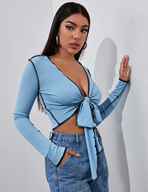 Fashion Blue Bow Tie Deep V Chest Top