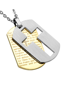 Fashion Golden Trumpet (with Picture Chain) Stainless Steel Scripture Cross Army Necklace