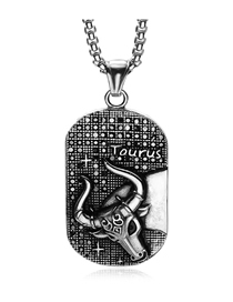 Fashion Taurus (with Picture Chain) Stainless Steel Ancient Greek Zodiac Black Diamond Necklace