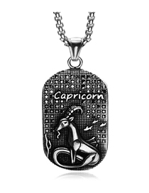 Fashion Capricorn (with Picture Chain) Stainless Steel Ancient Greek Zodiac Black Diamond Necklace