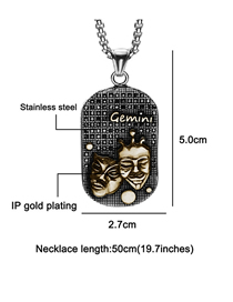Fashion Golden Gemini (with Picture Chain) Stainless Steel Ancient Greek Zodiac Black Diamond Necklace