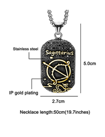 Fashion Golden Sagittarius (with Picture Chain) Stainless Steel Ancient Greek Zodiac Black Diamond Necklace
