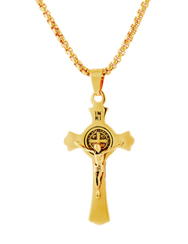 Fashion Gold (with Picture Chain) Stainless Steel Cross Jesus Necklace
