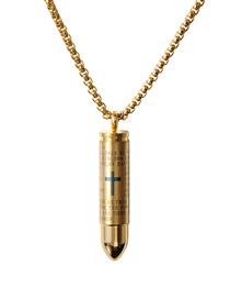 Fashion Gold (with Picture Chain) Stainless Steel Bible Verse Cross Bullet Necklace