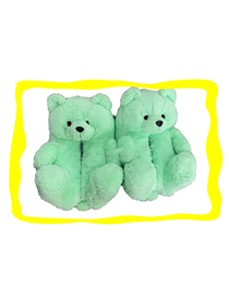 Fashion Light Green Children's Plush Teddy Bear Slippers