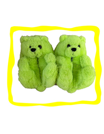 Fashion Bright Green Children's Plush Teddy Bear Slippers