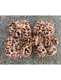 Fashion Deep Leopard Print Plush Padded Teddy Bear Slippers