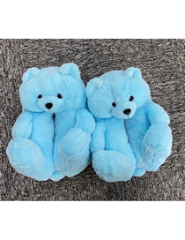 Fashion Light Blue Plush Teddy Bear Slippers
