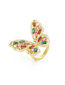 Fashion Color Alloy Diamond Butterfly Ring