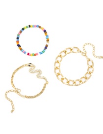 Fashion Gold Color Three-piece Alloy Snake-shaped Hollow Rice Bead Bracelet
