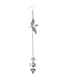 Fashion Silver Color Metal Bird Long Chain Earrings