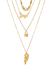 Fashion Gold Color Metal Flame Small Lock Letter Multilayer Necklace