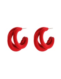 Fashion Red-2 Alloy Flocking Woven C-shaped Earrings