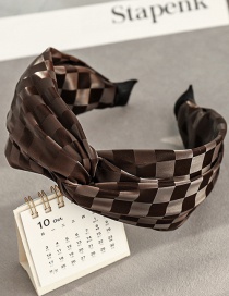 Fashion Brown Pu Leather Checkerboard Cross Headband