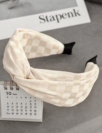 Fashion Beige Pu Leather Checkerboard Cross Headband