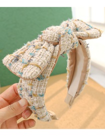 Fashion Beige Woolen Checked Knit Bowknot Broadband Headband