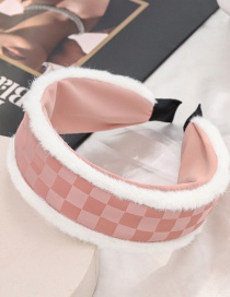 Fashion Pink Plush Pu Checkerboard Headband