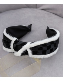 Fashion Black Pu Leather Checkerboard Knotted Headband