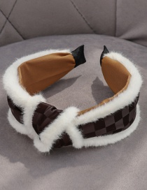 Fashion Brown Pu Leather Checkerboard Knotted Headband
