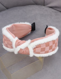 Fashion Pink Pu Leather Checkerboard Knotted Headband