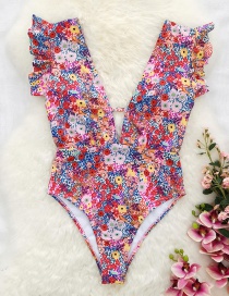 Fashion Floral Print Floral Deep V Backless One-piece Swimsuit