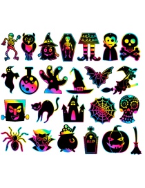 Fashion Gg-24 Halloween Element Scratch Painting (24 Scratch Cards + 12 Bamboo Pens + 24 Ribbons) Children's Halloween Scratch Painting Set