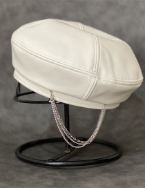 Fashion White Pu Leather Chain Beret