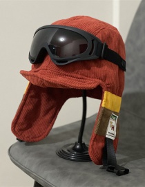 Fashion Orange Corduroy Pilot Hat With Glasses