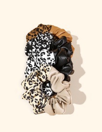Fashion Suit Pu Leather Leopard Print Stitching Pleated Hair Tie Set