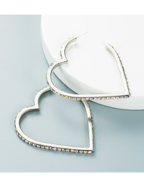Fashion Ab Silver Alloy Diamond Hollow Heart Stud Earrings