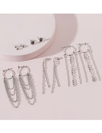 Fashion Silver Tassel Chain Earring Set