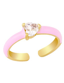 Fashion Pink Copper Inlaid Zirconium Drop Oil Love Ring