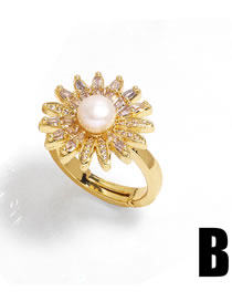 Fashion B Copper Inlaid Zirconium Sun Ring