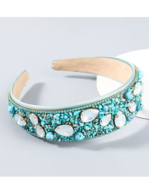 Fashion Blue Resin Diamond And Pearl Broad-brimmed Headband