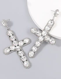 Fashion Silver Alloy Inlaid Rhinestone Cross Earrings
