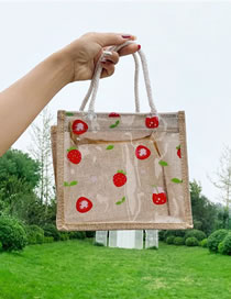 Fashion Strawberry Transparent Fruit Print Portable Cotton And Linen Bag