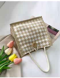 Fashion Khaki Houndstooth Canvas Handbag