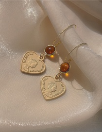 Fashion Gold Amber Round Bead Love Stud Earrings