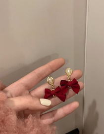Fashion Red Bow Pearl Stud Earrings