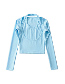 Fashion Blue Halterneck Fake Two-piece Long-sleeved Top